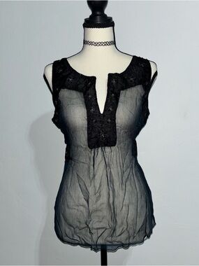 Rampage Black Sheer Embroidered Sleeveless Blouse